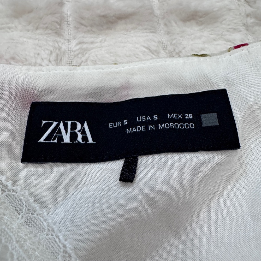 Zara Small White Pink Floral Mini Wrap Satin Slip Dress - Picture 7 of 8